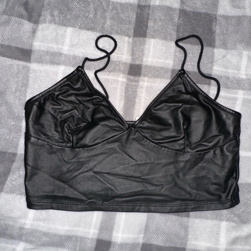 Fake leather crop top